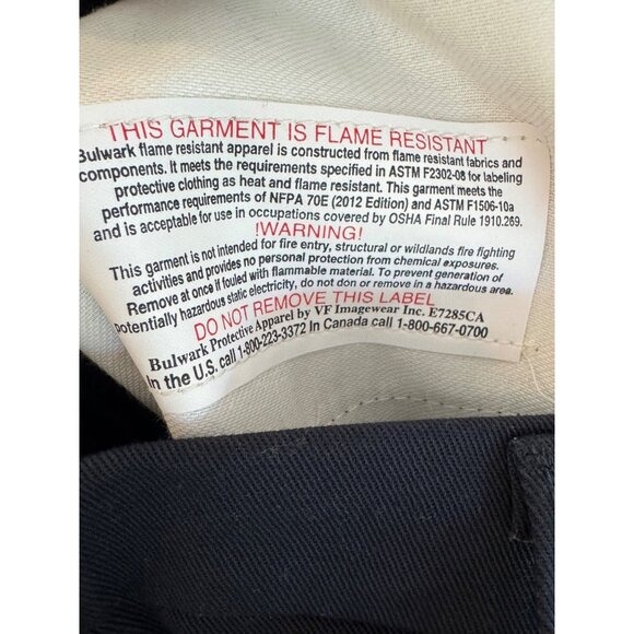 Bulwark Flame-Resistant Work Pants W36 L34 Navy Blue 100% Cotton Safety Certifie - Picture 8 of 9